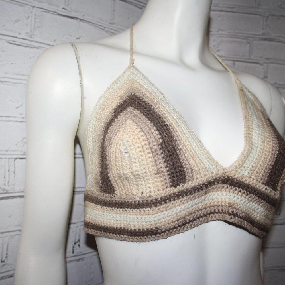 🌞🧶 Handmade Crochet Festival Crop · M/L · Tan & Cream - Picture 5 of 5